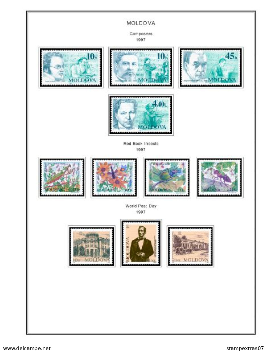 COLOR PRINTED MOLDOVA 1991-2010 STAMP ALBUM PAGES (92 illustrated pages) >> FEUILLES ALBUM