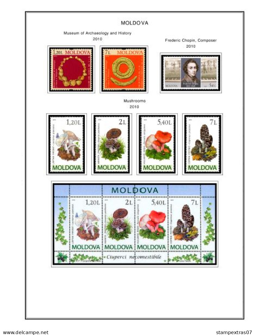 COLOR PRINTED MOLDOVA 1991-2010 STAMP ALBUM PAGES (92 illustrated pages) >> FEUILLES ALBUM