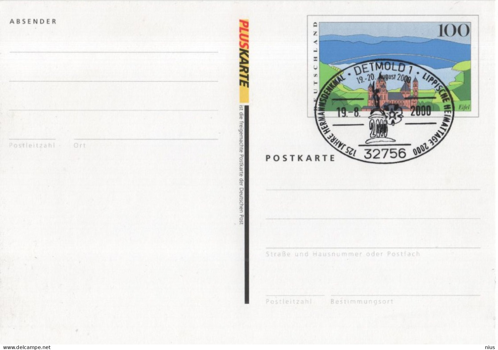Germany Deutschland 2000 125 Jahre Hermannsdenkmal Lippische Heimattage, Canceled In Detmold - Postkaarten - Gebruikt
