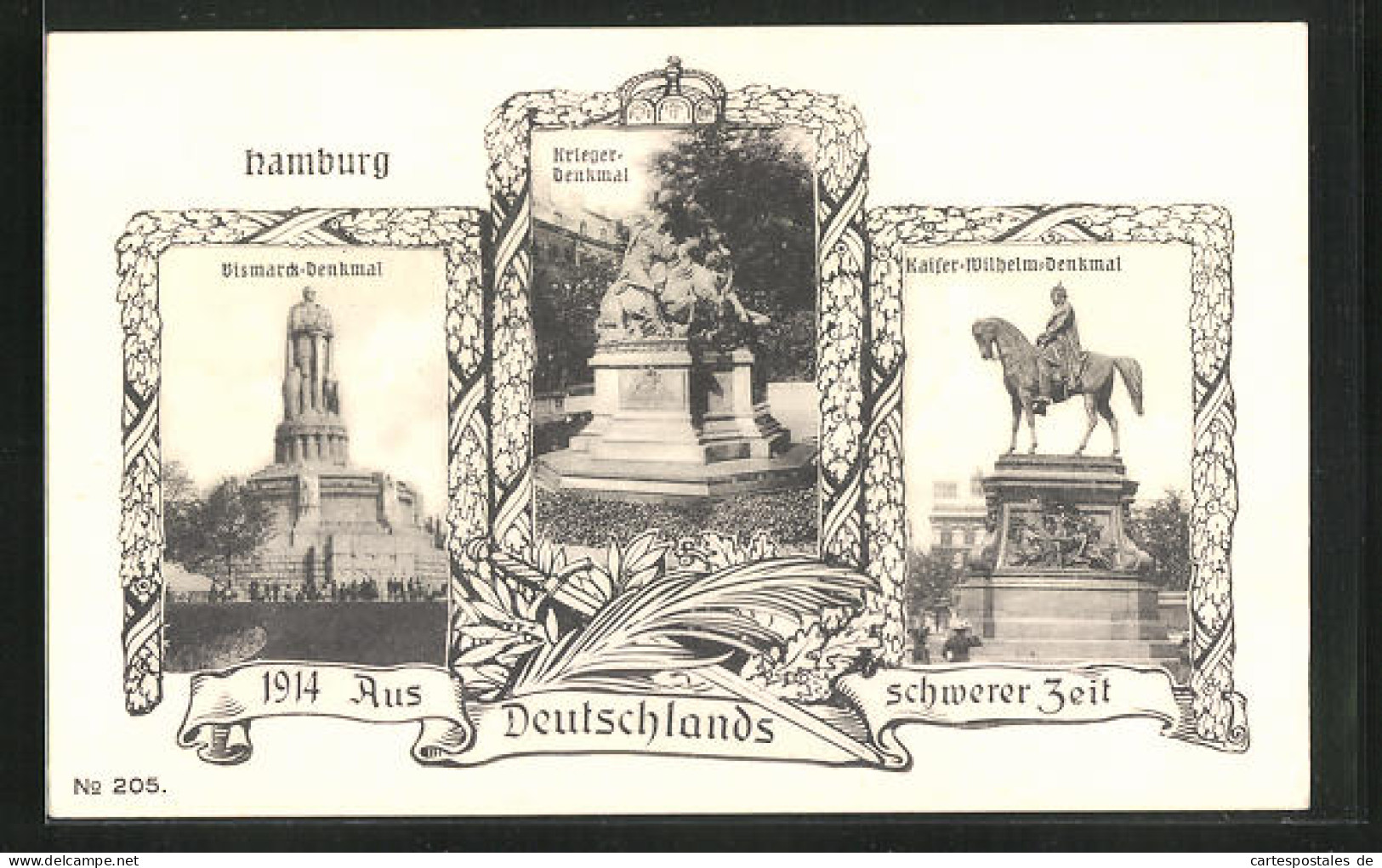 AK Hamburg, Bismarck-Denkmal, Krieger-Denkmal, Kaiser Wilhelm-Denkmal  - Mitte