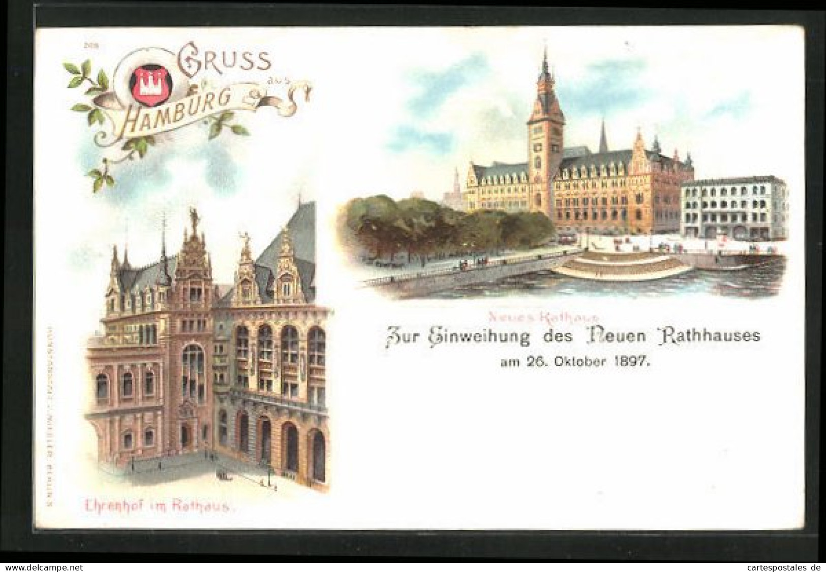 Lithographie Hamburg, Einweihung Neues Rathaus Am 26. Oktober 1897, Ehrenhof Im Rathaus  - Mitte