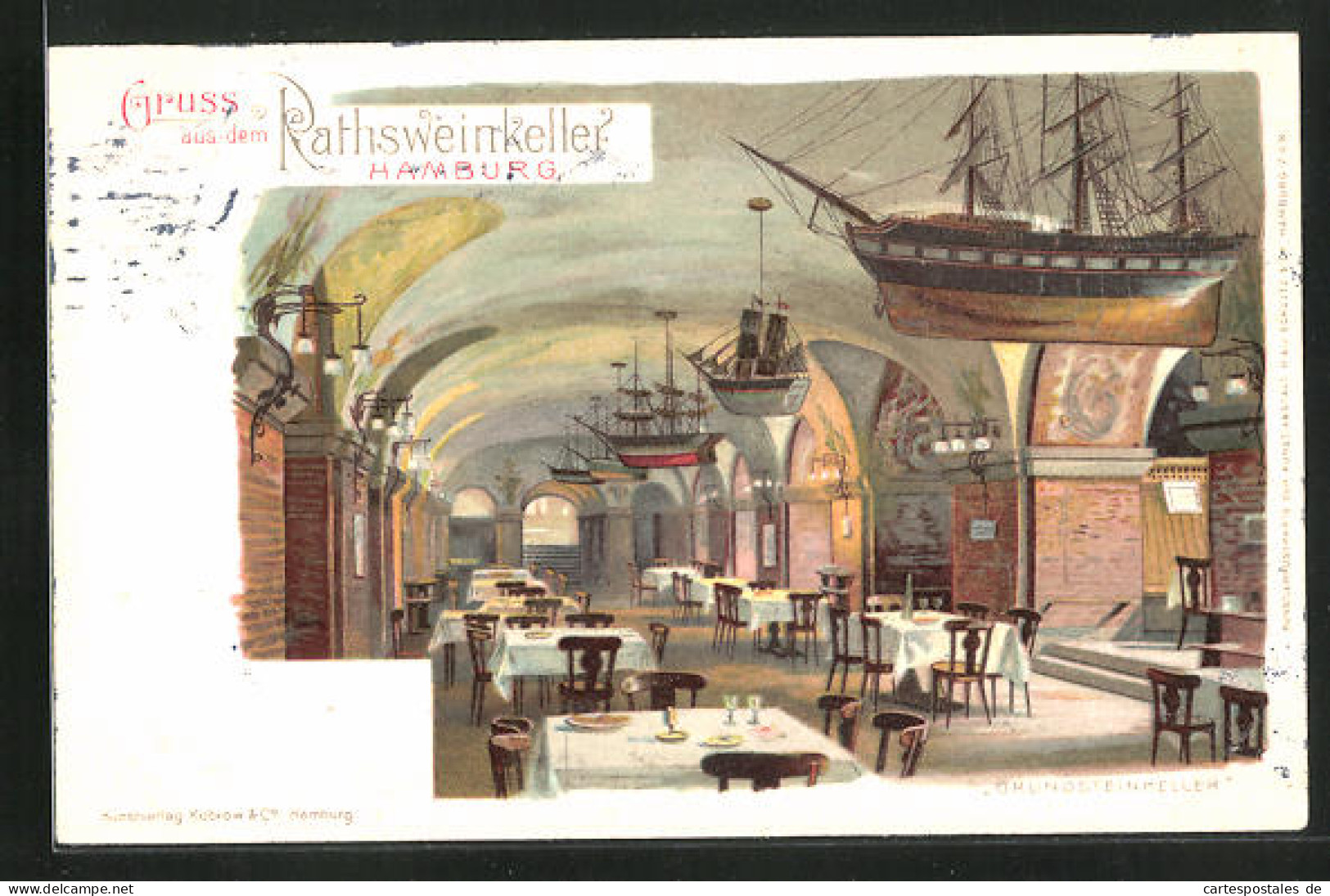 Lithographie Hamburg, Ratsweinkeller - Grundsteinkeller  - Mitte