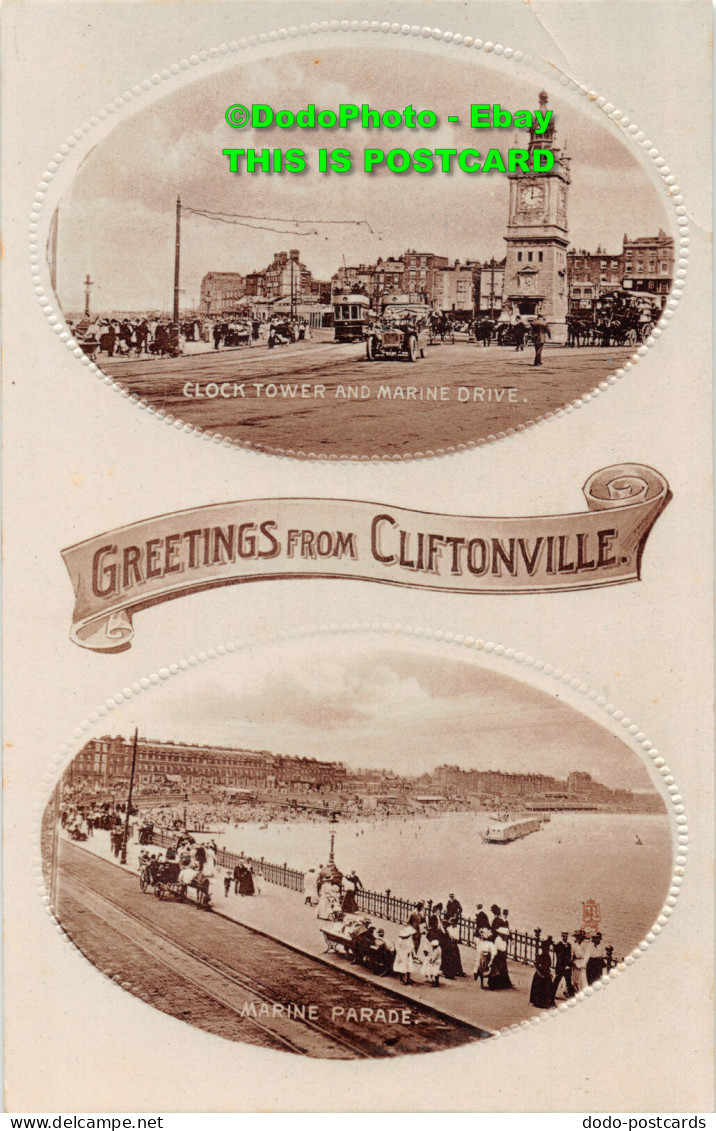 R450674 Greetings From Cliftonville. Clock Tower And Marine Drive. Marine Parade - Wereld