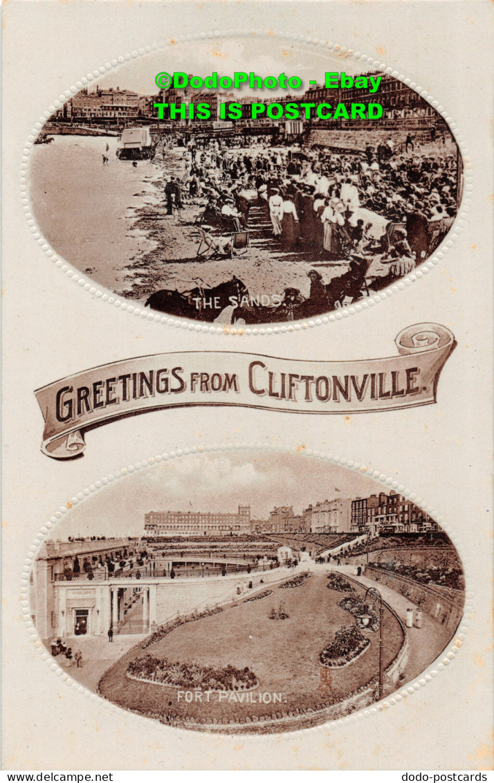 R450675 Greetings From Cliftonville. The Sands. Port Pavilion. Tuck. Double Oval - Wereld