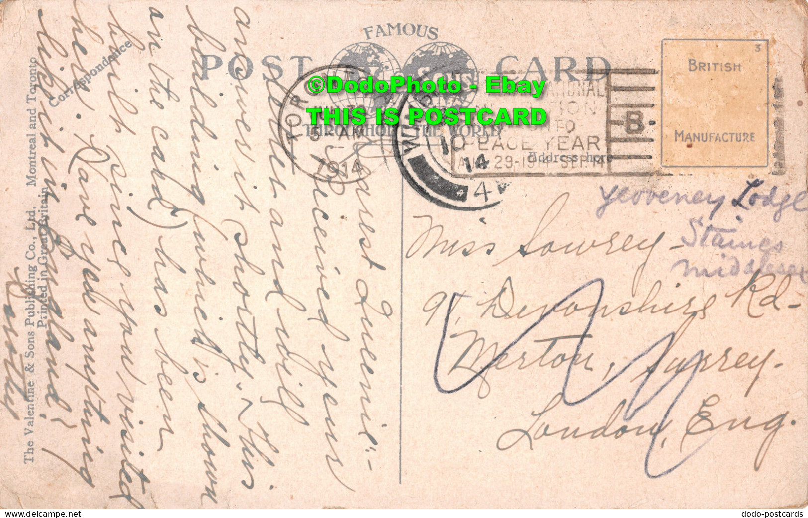 R450834 Canada. Toronto. Royal Bank. Valentine. Ross And Macdonald. 1914 - Wereld