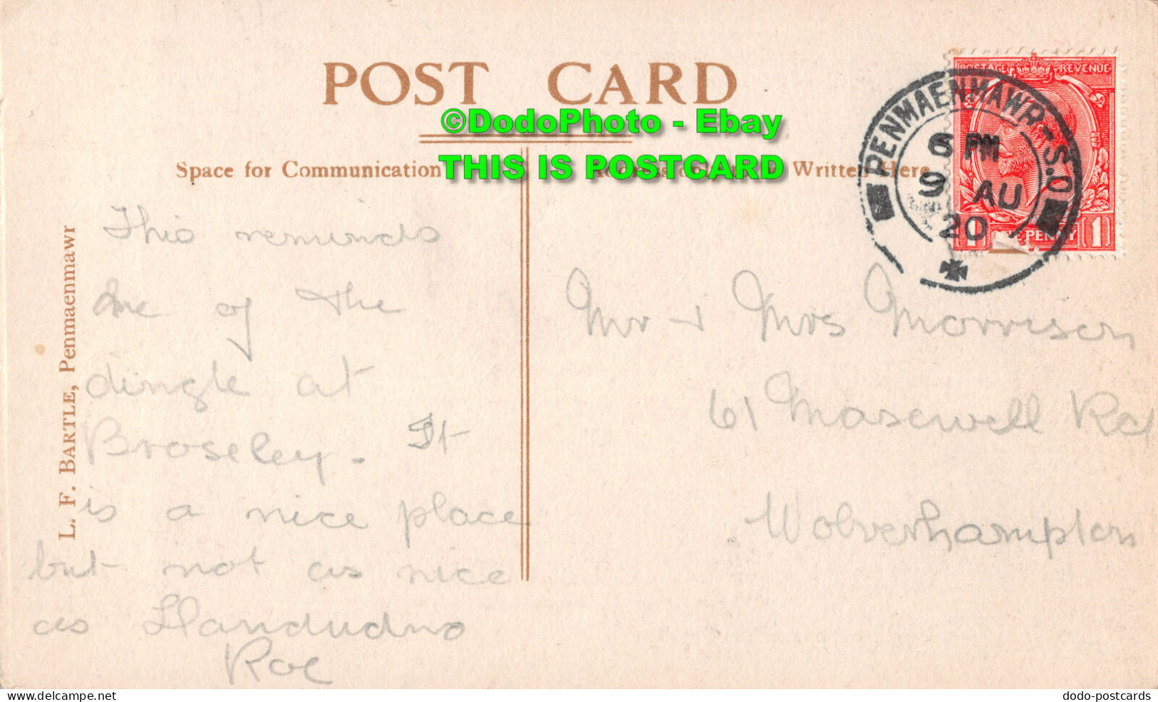 R450843 Penmaenmawr. The Dingle. L. F. Bartle. 1920 - Monde