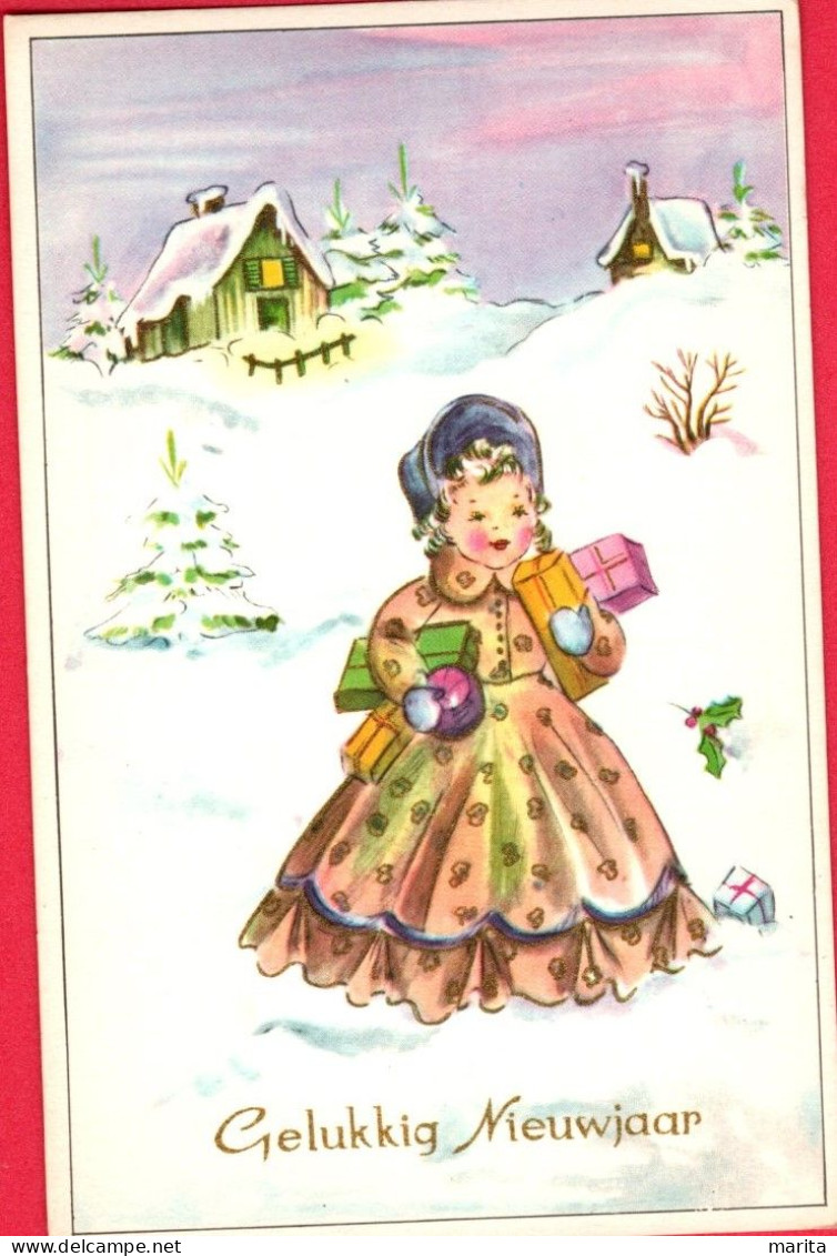 Fillette Dans La Neige  -girl - Madchen -meisje Met Geschenken In De Sneeuw - Neujahr