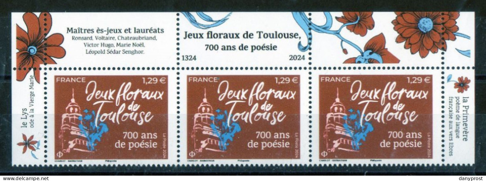 FR 2024-  Haut Titré Illustré "  JEUX FLORAUX DE TOULOUSE  " 1 Bande 3ex à 1.29 €  - Neuf** - Neufs