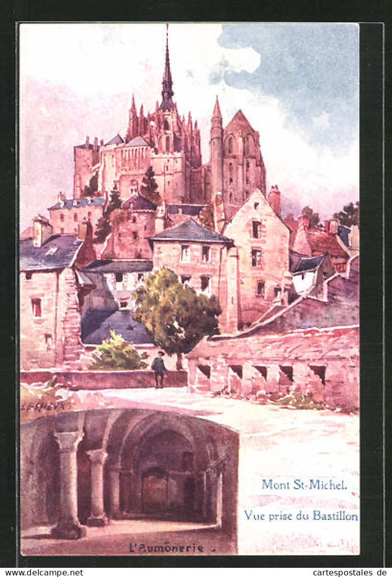 Künstler-AK Ernest Lessieux: Mont St-Michel, Vue Prise Du Bastillon, L'Aumonerie  - Sonstige & Ohne Zuordnung