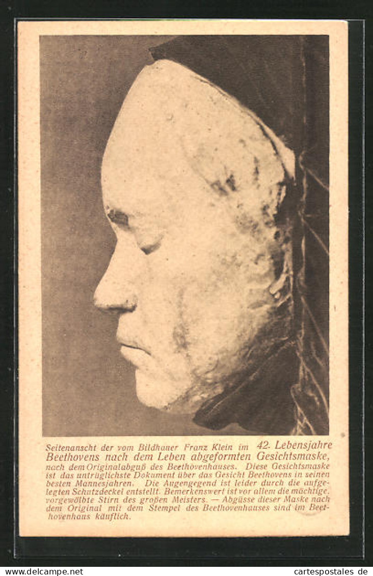 AK Seitenansicht Der Nach Dem Leben Beethovens Abgeformter Gesichtsmaske, Bildhauer Franz Klein  - Künstler