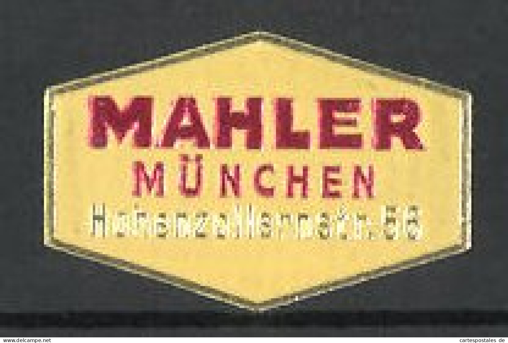 Präge-Reklamemarke Mahler, Hohenzollernstr. 56, München  - Vignetten (Erinnophilie)