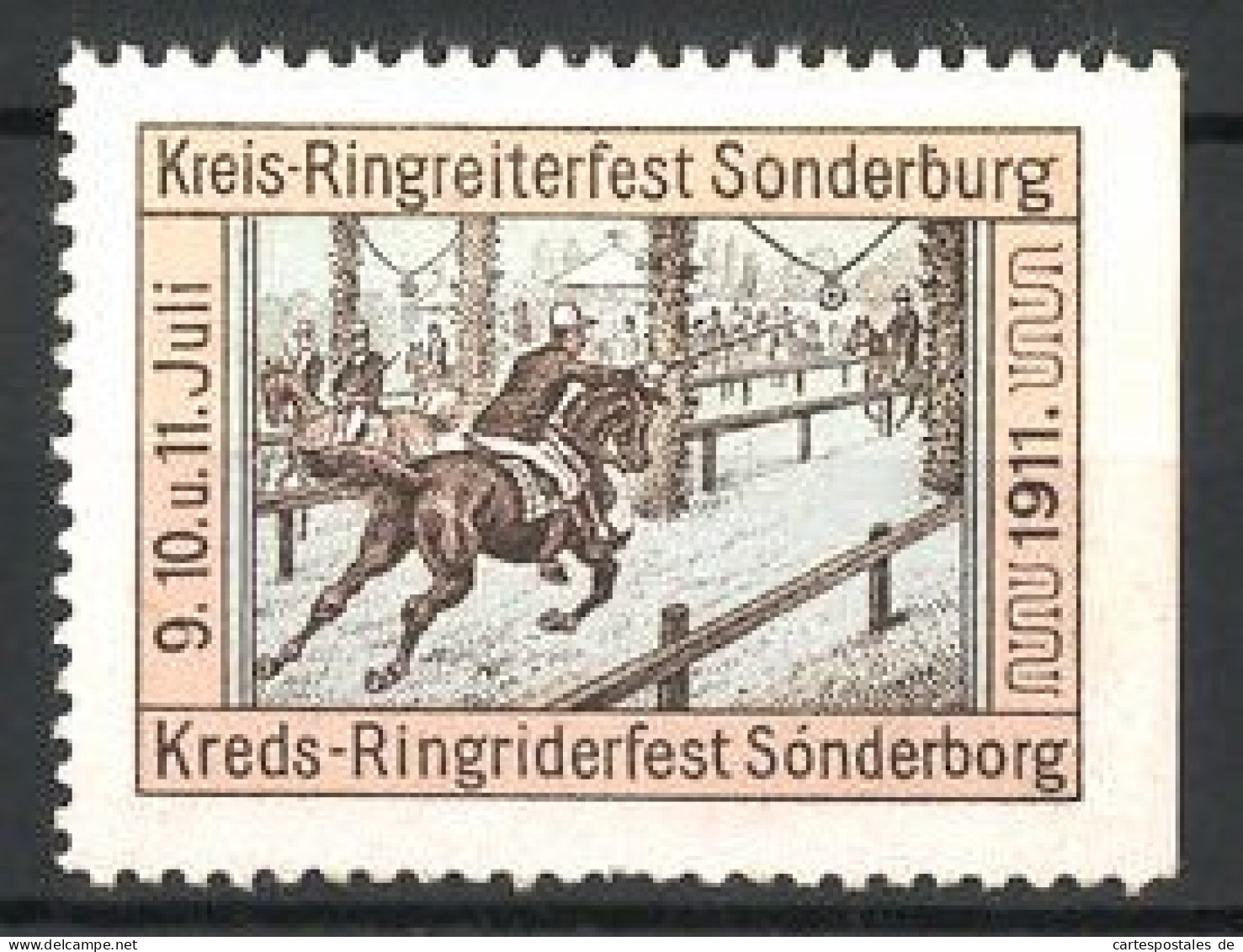 Reklamemarke Sonderburg, Kreis-Ringreiterfest 1911, Jockey Auf Seinem Pferd  - Erinnophilie