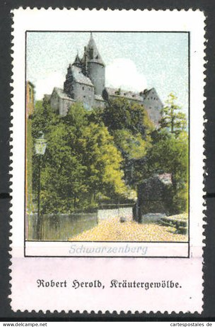 Reklamemarke Schwarzenberg, Schloss, Robert Herold, Kräutergewölbe  - Vignetten (Erinnophilie)