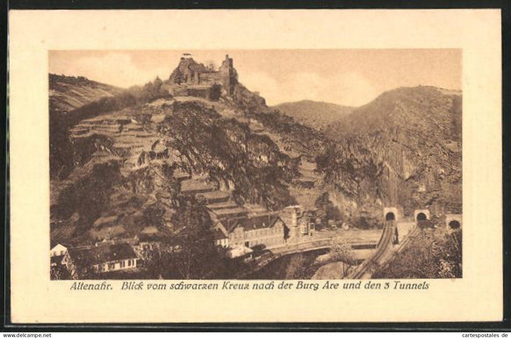 Präge-AK Altenahr, Blick Vom Schwarzen Kreuz Nach Der Burg Are Und Den 3 Tunnels  - Other & Unclassified