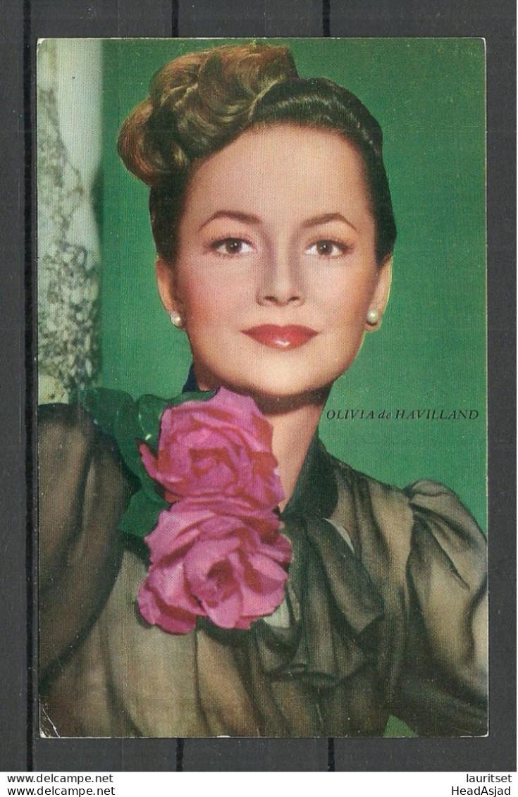 Actress Movie Star Olivia De Havilland Printed In USA, Beverly Hills Movie Candid Color Card, Unused - Acteurs