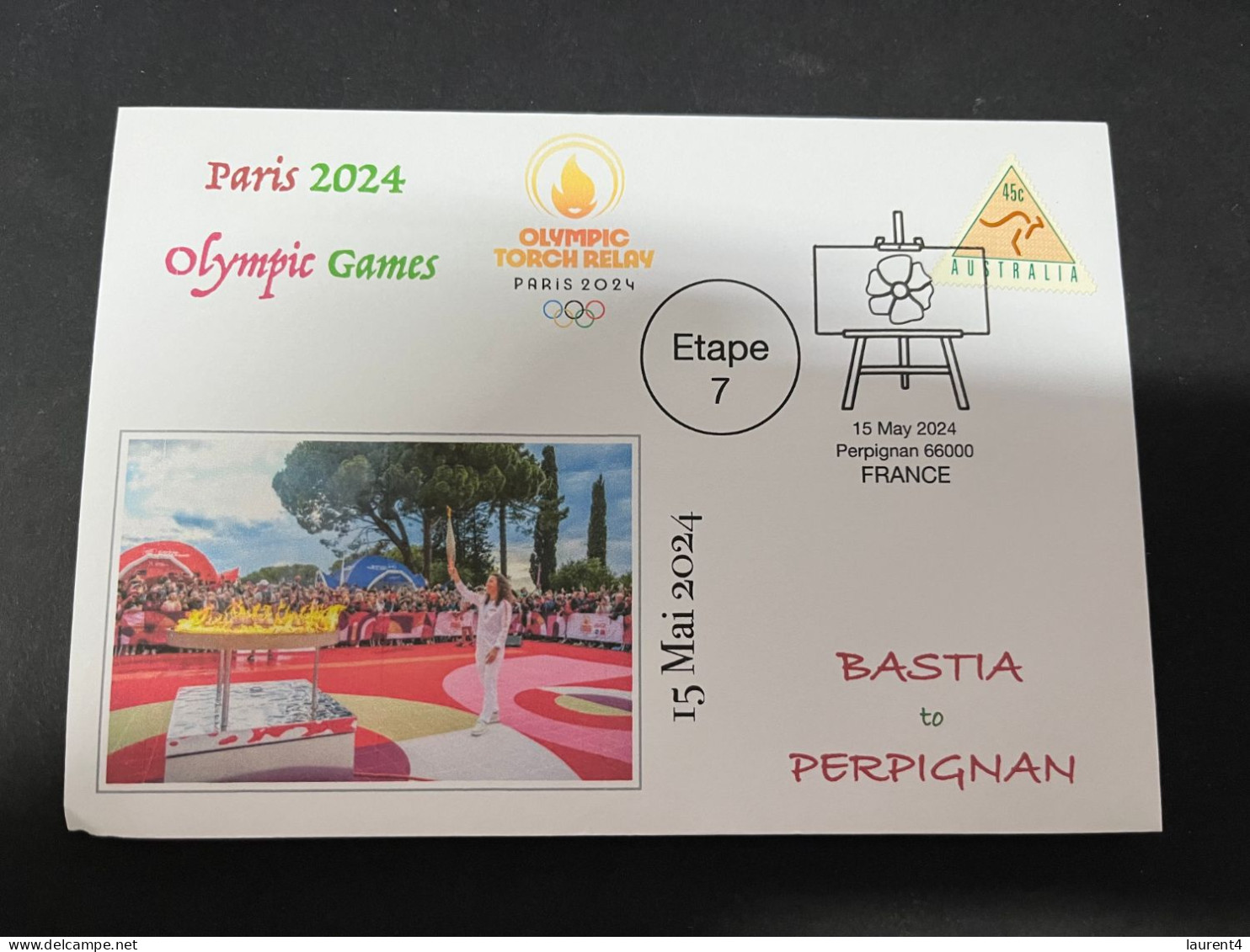 16-5-2024 (5 Z 17) Paris Olympic Games 2024 - Torch Relay (Etape 7) In Perpignan (15-5-2024) With Triangle Stamp - Zomer 2024: Parijs