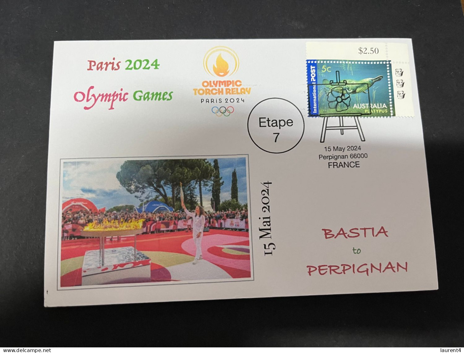 16-5-2024 (5 Z 17) Paris Olympic Games 2024 - Torch Relay (Etape 7) In Perpignan (15-5-2024) With OZ Stamp - Eté 2024 : Paris