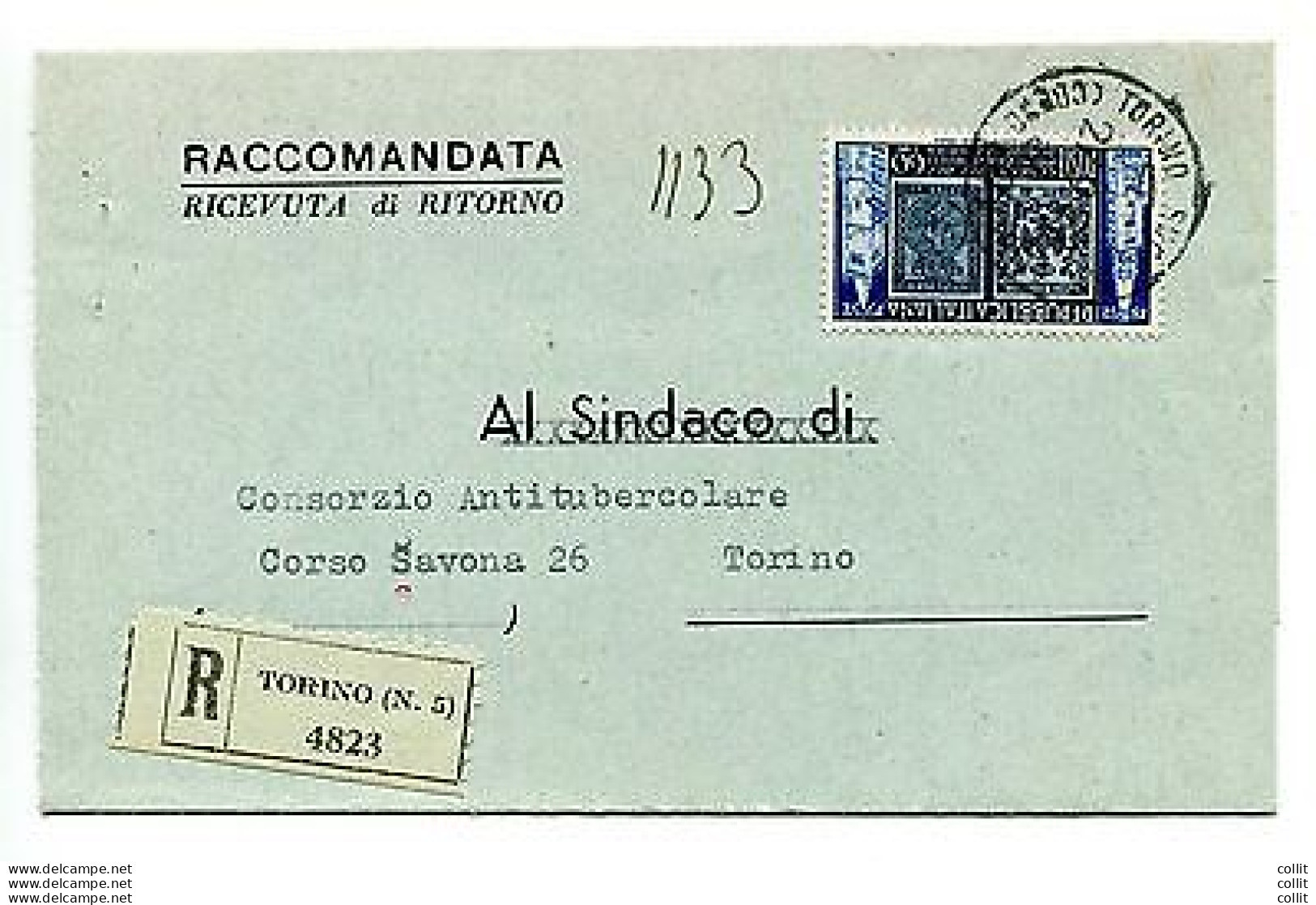 Modena E Parma Lire 60 Isolato Su Piccolo Piego Racc. Da Torino - 1946-60: Storia Postale