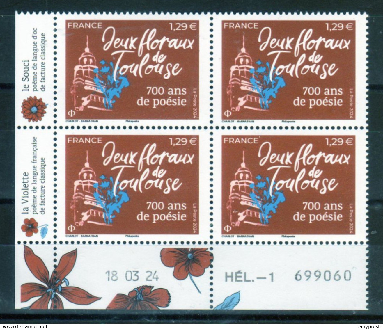 2024 - COIN DATE  Du  18.03.24  De  4ex à 1.29 €  "  JEUX FLORAUX DE TOULOUSE  "  Marges Illustrées De Fleurs - Neuf** - 2020-…