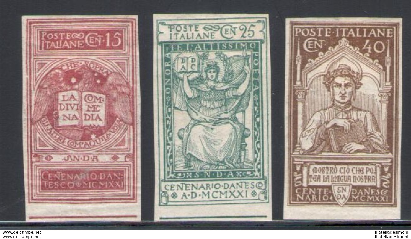 1921 Italia Regno, N. 116f/118f, Dante Alighieri, Non Dentellati - MH* - Autres & Non Classés