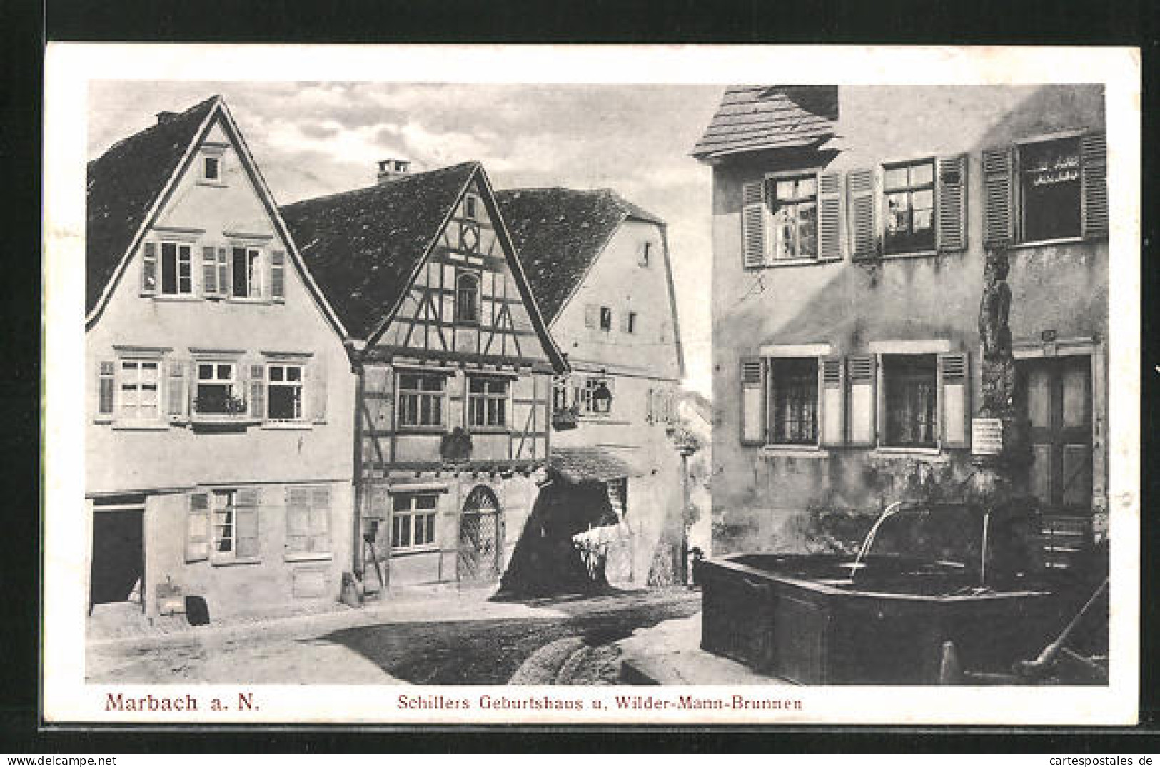 AK Marbach A. N., Schillers Geburtshaus Und Wilder-Mann-Brunnen  - Marbach