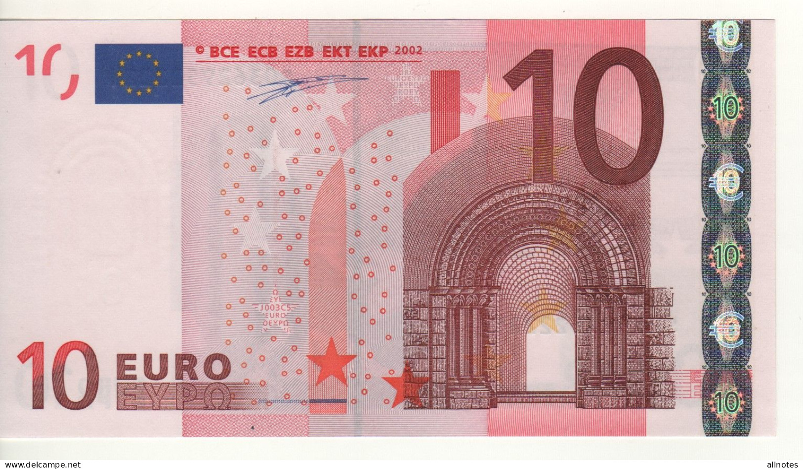 10 EURO  "S"   ITALY    Firma Duisenberg    J 003 C5  /  FDS - UNC - 10 Euro