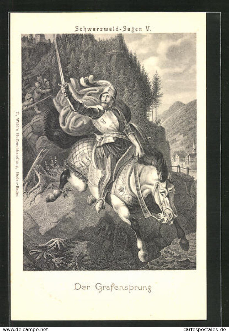 AK Schwarzwald Sagen V., Der Grafensprung  - Fairy Tales, Popular Stories & Legends