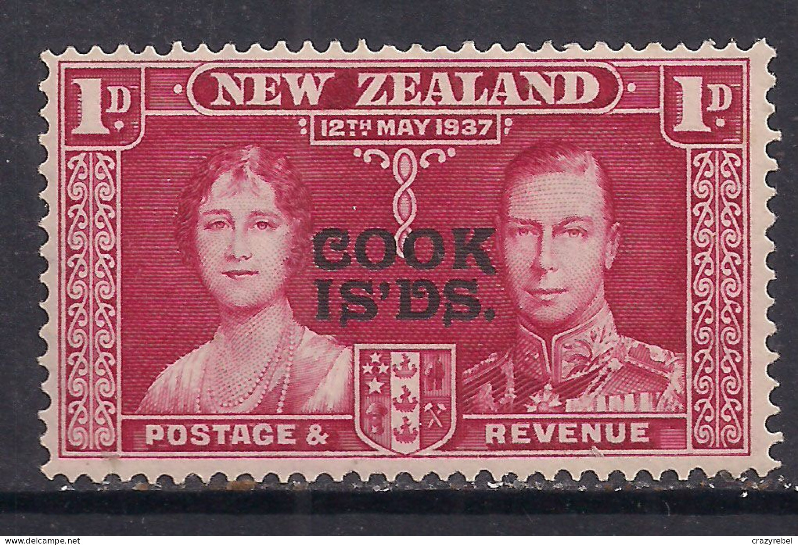 Cook Islands 1937 KGV1 1d Coronation NZ Ovpt MM SG 124 ( F1339 ) - Cookeilanden
