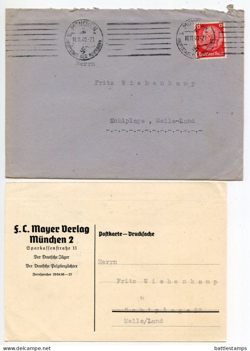 Germany 1940 Cover & Letter; München (Munich) - F.C. Mayer Verlag To Schiplage; 12pf. Hindenburg - Lettres & Documents