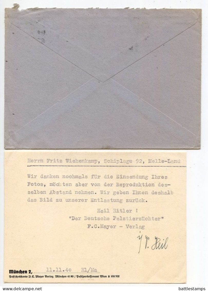 Germany 1940 Cover & Letter; München (Munich) - F.C. Mayer Verlag To Schiplage; 12pf. Hindenburg - Covers & Documents