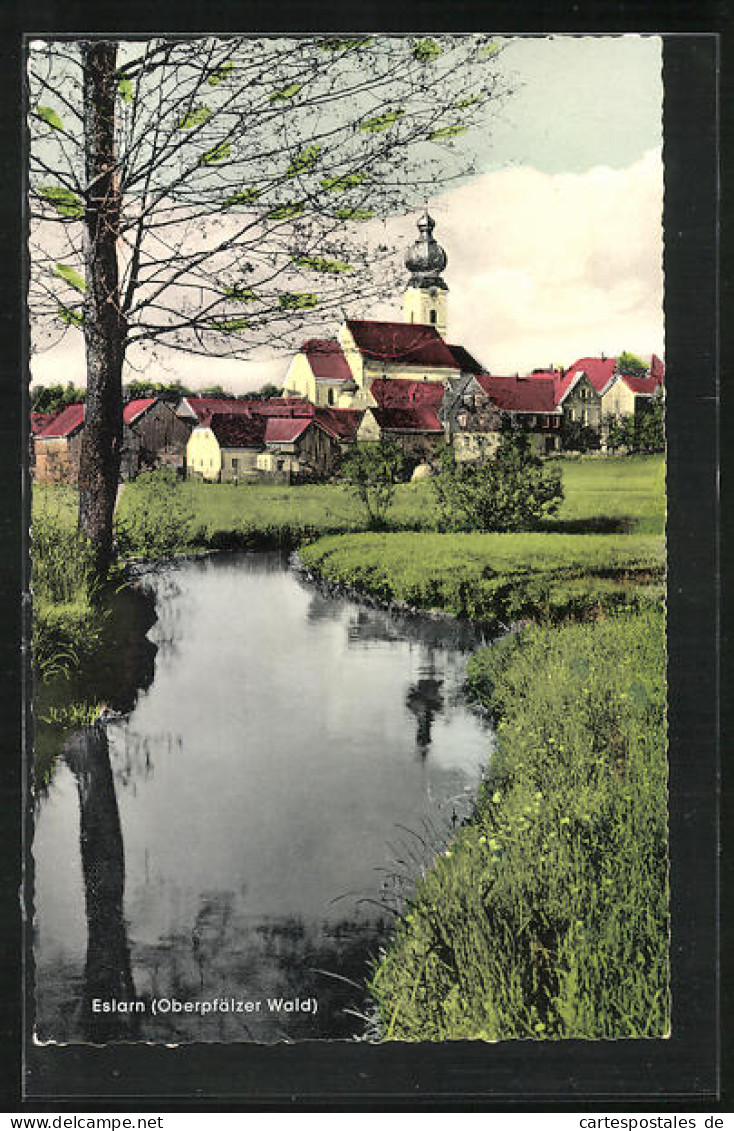 AK Eslarn /Oberpfälzer Wald, Uferpartie Mit Kirche Und Baum  - Altri & Non Classificati