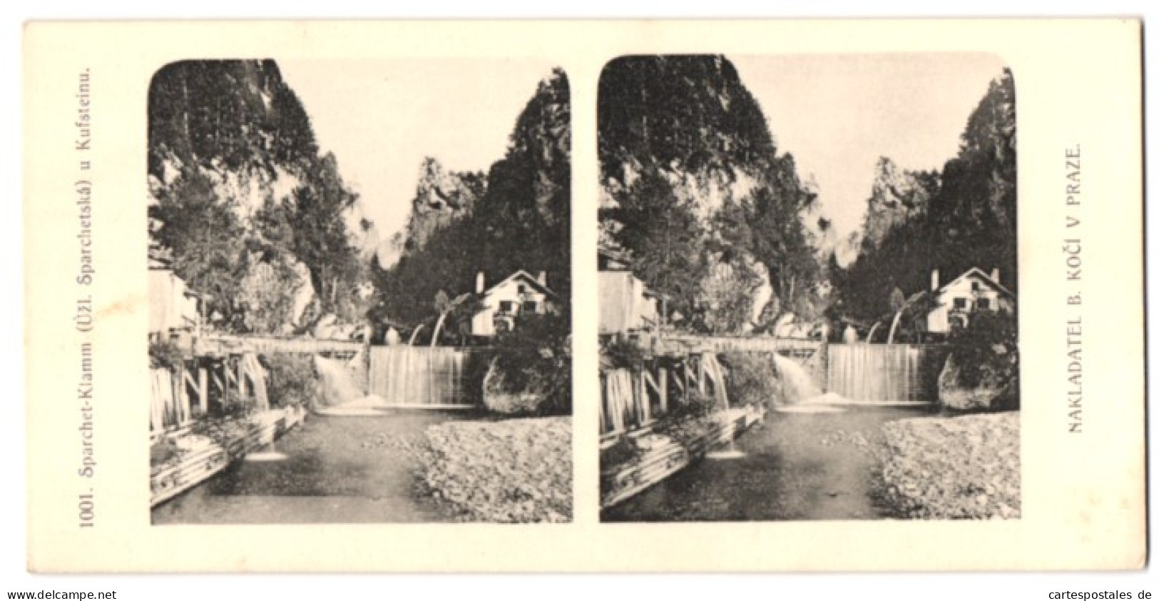 Stereo-Fotografie Lichtdruck Bedrich Koci, Prag, Ansicht Kufstein, Sparchet-Klamm  - Stereoscoop