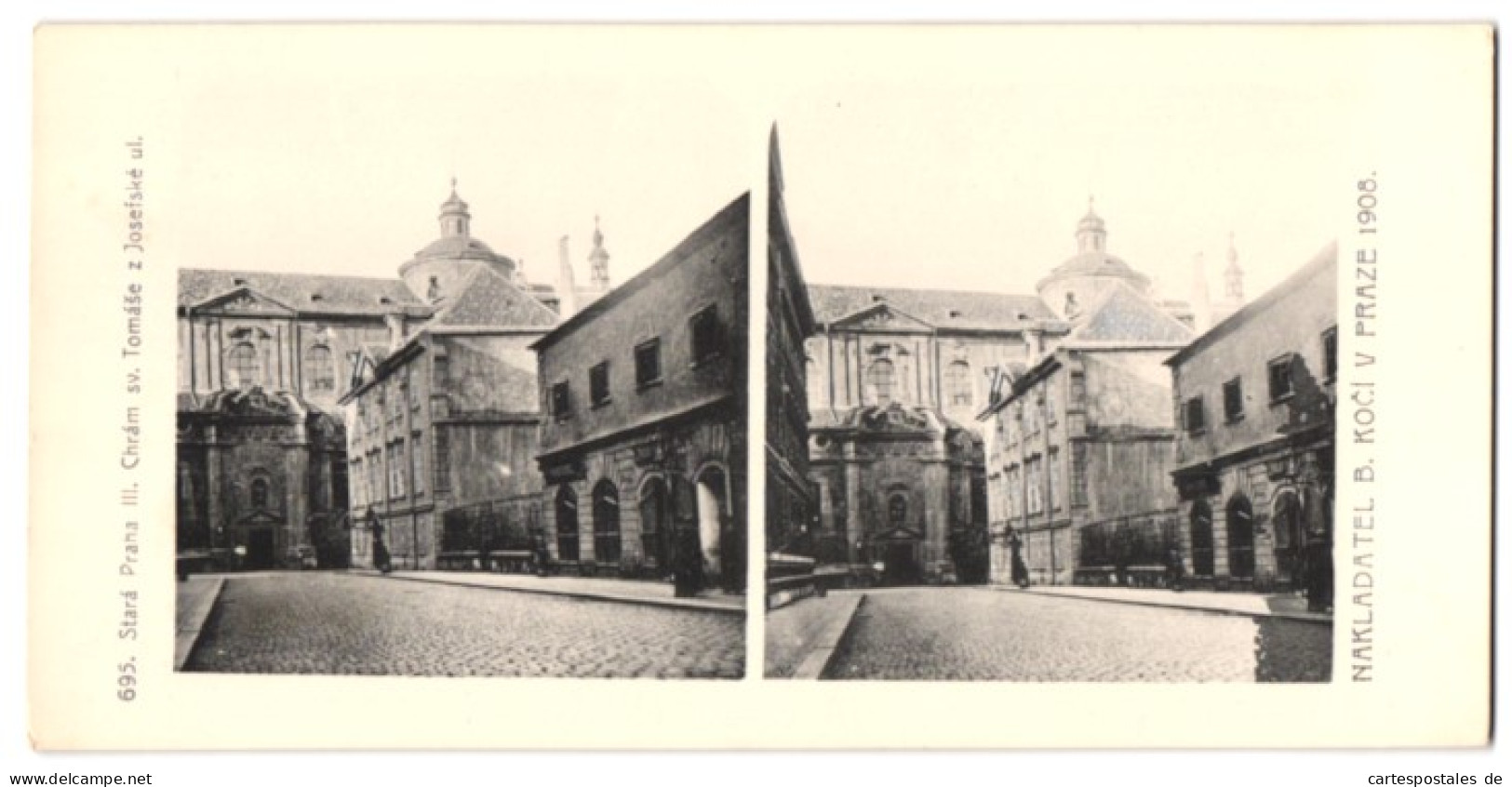 Stereo-Fotografie Lichtdruck Bedrich Koci, Prag, Ansicht Prag - Praha, Chram Sv. Tomase Z Josefske Ul.  - Stereoscopic