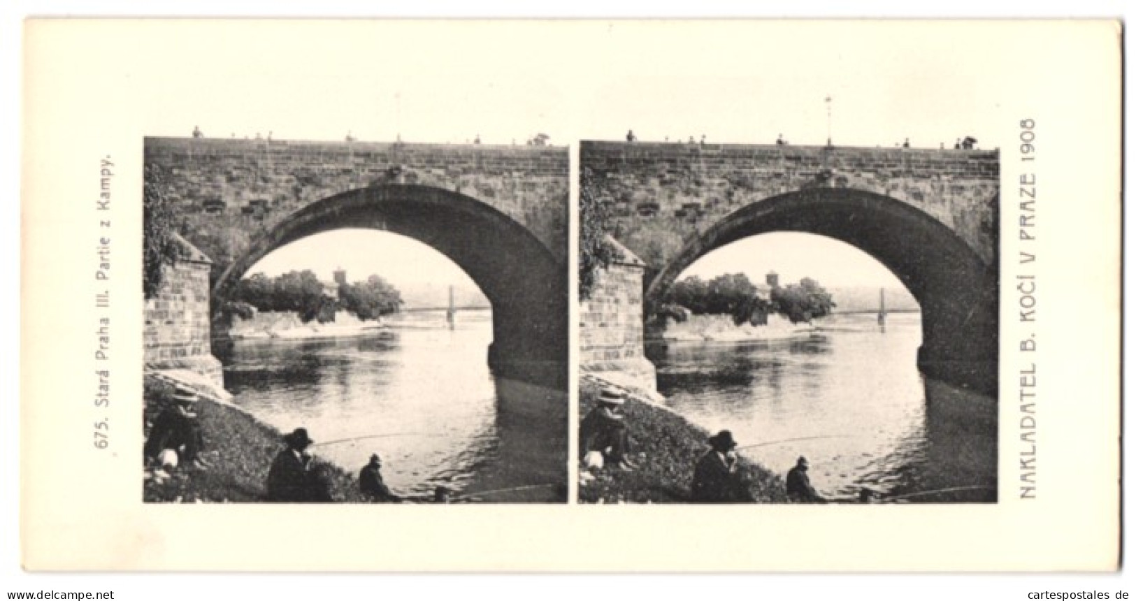 Stereo-Fotografie Lichtdruck Bedrich Koci, Prag, Ansicht Prag - Praha, Partie Z Kampy  - Stereoscopic