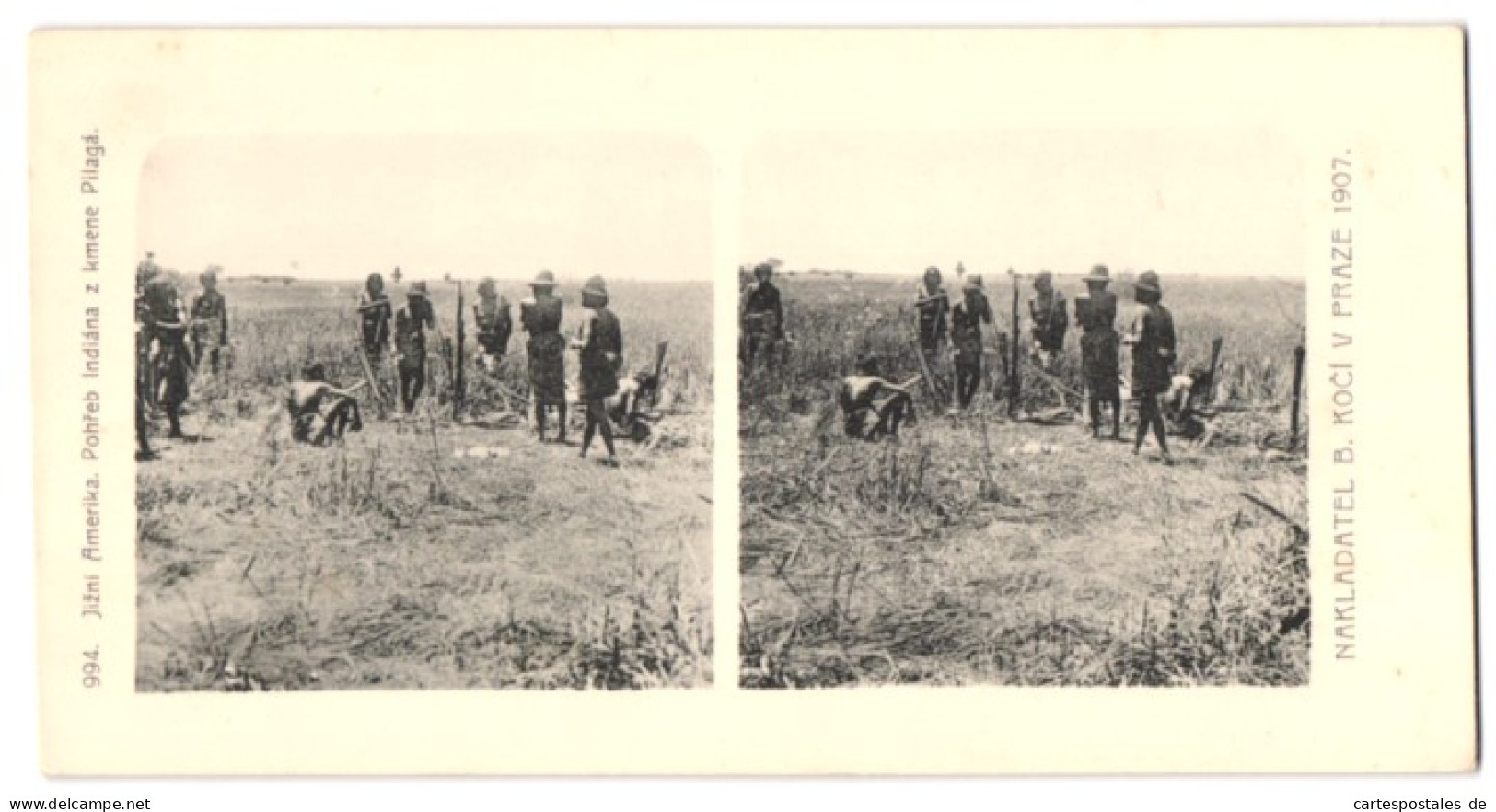 Stereo-Fotografie Lichtdruck Bedrich Koci, Prag, Südamerika Expedition 1907 Jizni Amerika, Pohreb Indiana Z Kmene Pil  - Stereoscoop