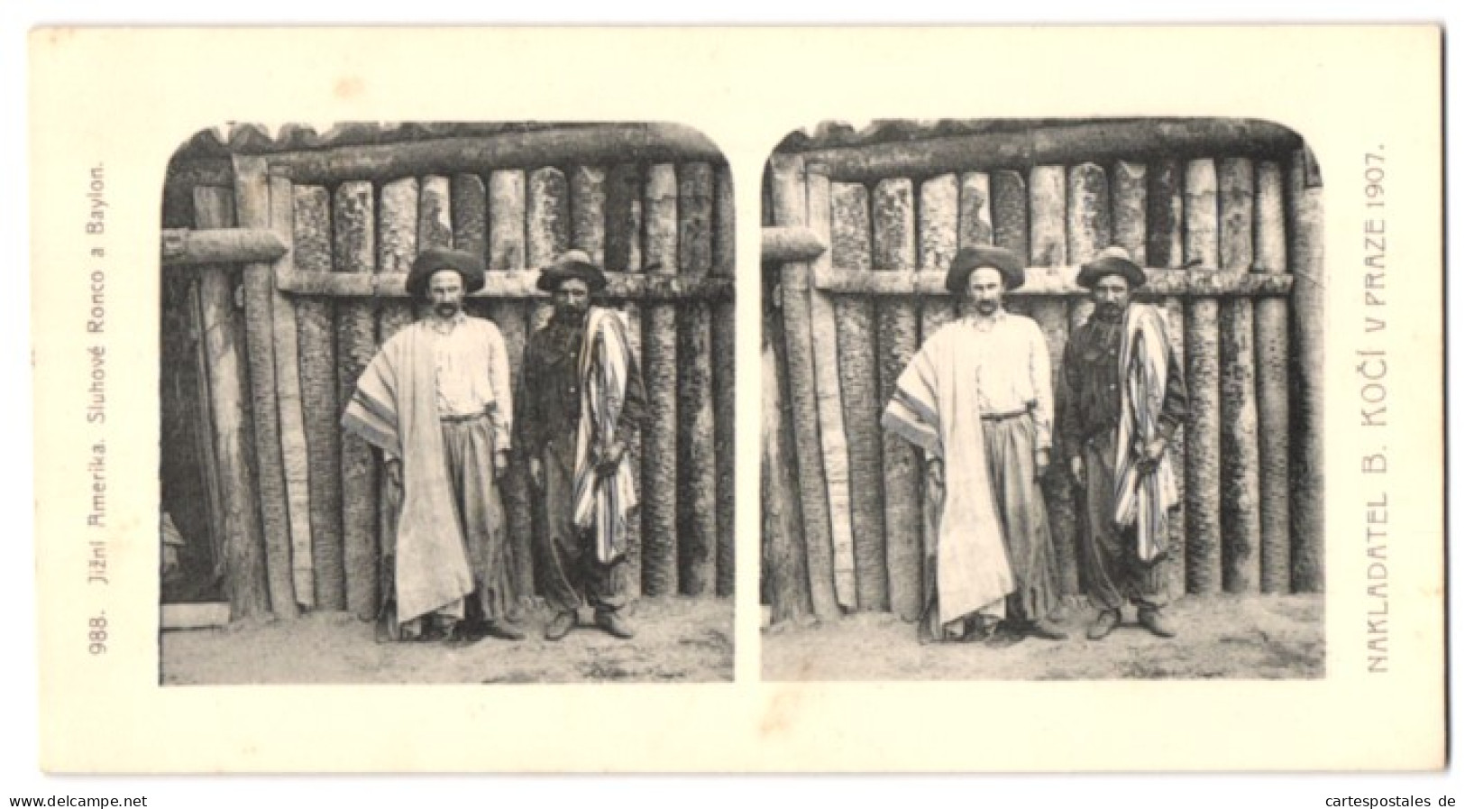 Stereo-Fotografie Lichtdruck Bedrich Koci, Prag, Südamerika Expedition 1907, Jizni Amerika, Sluhove Ronco A Baylon  - Stereoscoop