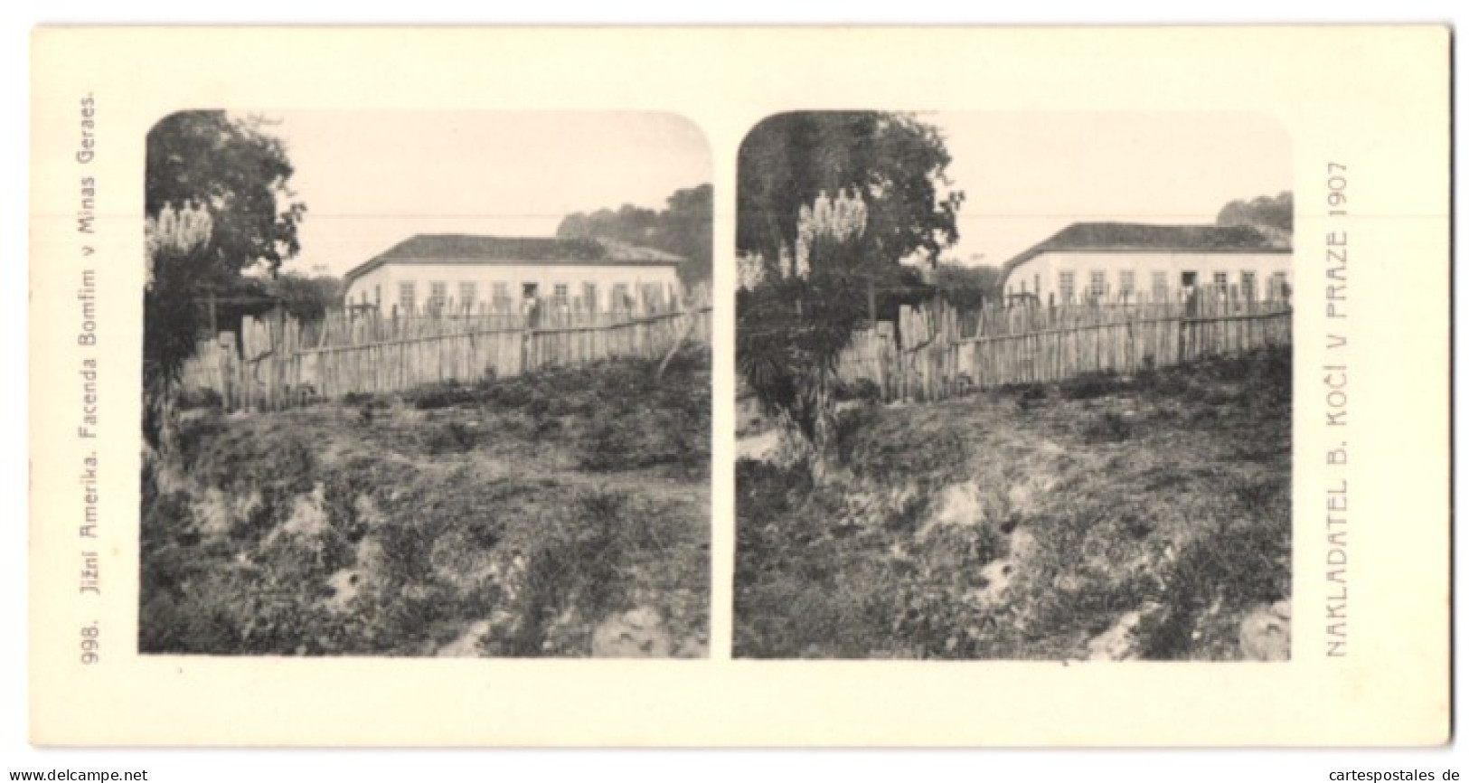 Stereo-Fotografie Lichtdruck Bedrich Koci, Prag, Ansicht Minas Gerais, Facenda Momfim, Südamerika Expedition 1907  - Stereoscoop