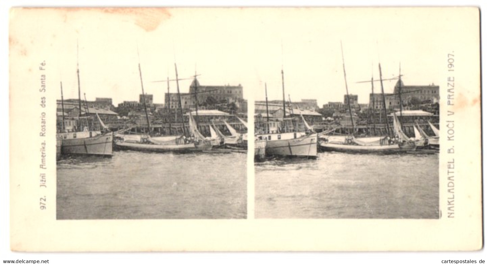 Stereo-Fotografie Lichtdruck Bedrich Koci, Prag, Ansicht Rosario Des Santa Fe, Südamerika Expedition 1907, Hafen Part  - Stereoscopic