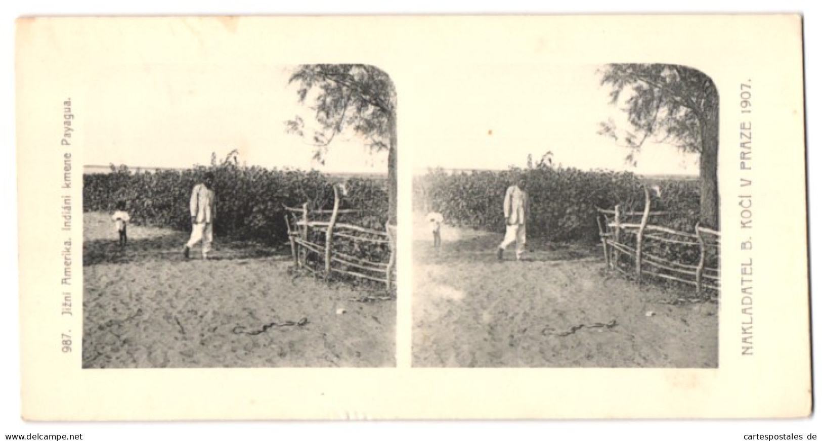 Stereo-Fotografie Lichtdruck Bedrich Koci, Prag, Ansicht Payagua, Südamerika 1907, Jizni Amerika, Indiani Kmene  - Stereo-Photographie
