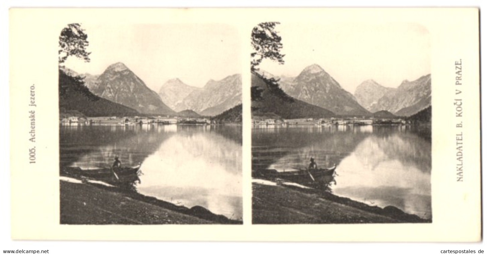 Stereo-Fotografie Lichtdruck Bedrich Koci, Prag, Ansicht Achensee, Achenske Jezero  - Stereoscopic