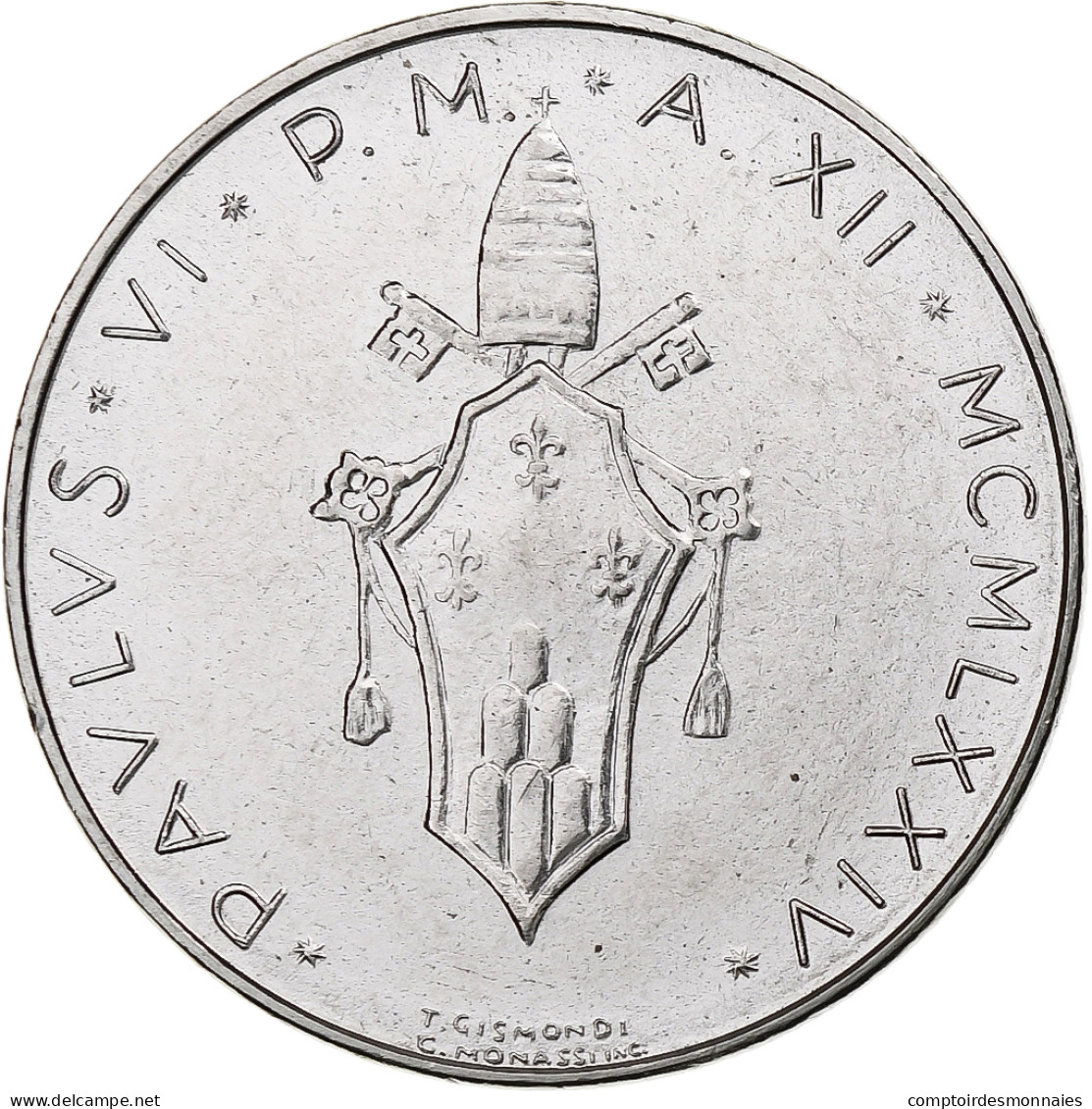 Vatican, Paul VI, 50 Lire, 1974 / Anno XII, Rome, Acier Inoxydable, SPL+, KM:121 - Vatican