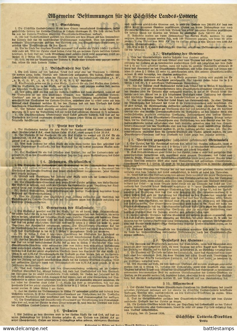 Germany 1936 Cover w/ Letter, Advert, Zahlkarte, Lottery Ticket; Leipzig - Saxon State Lottery; 12pf. Hindenburg