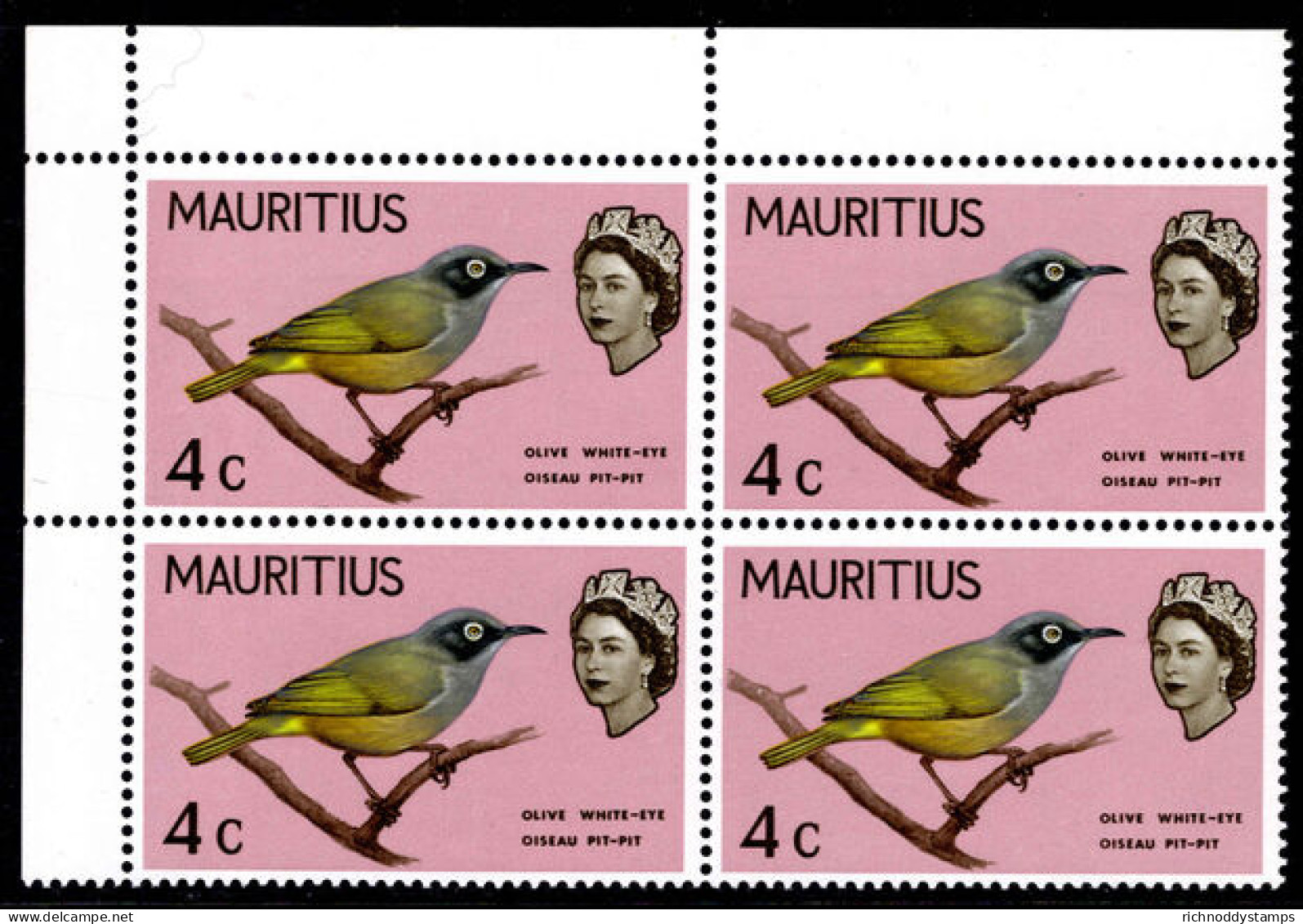 Mauritius 1965 4c With Minor Variety Clipped Bough Block Of 4 Unmounted Mint. - Mauritius (1968-...)