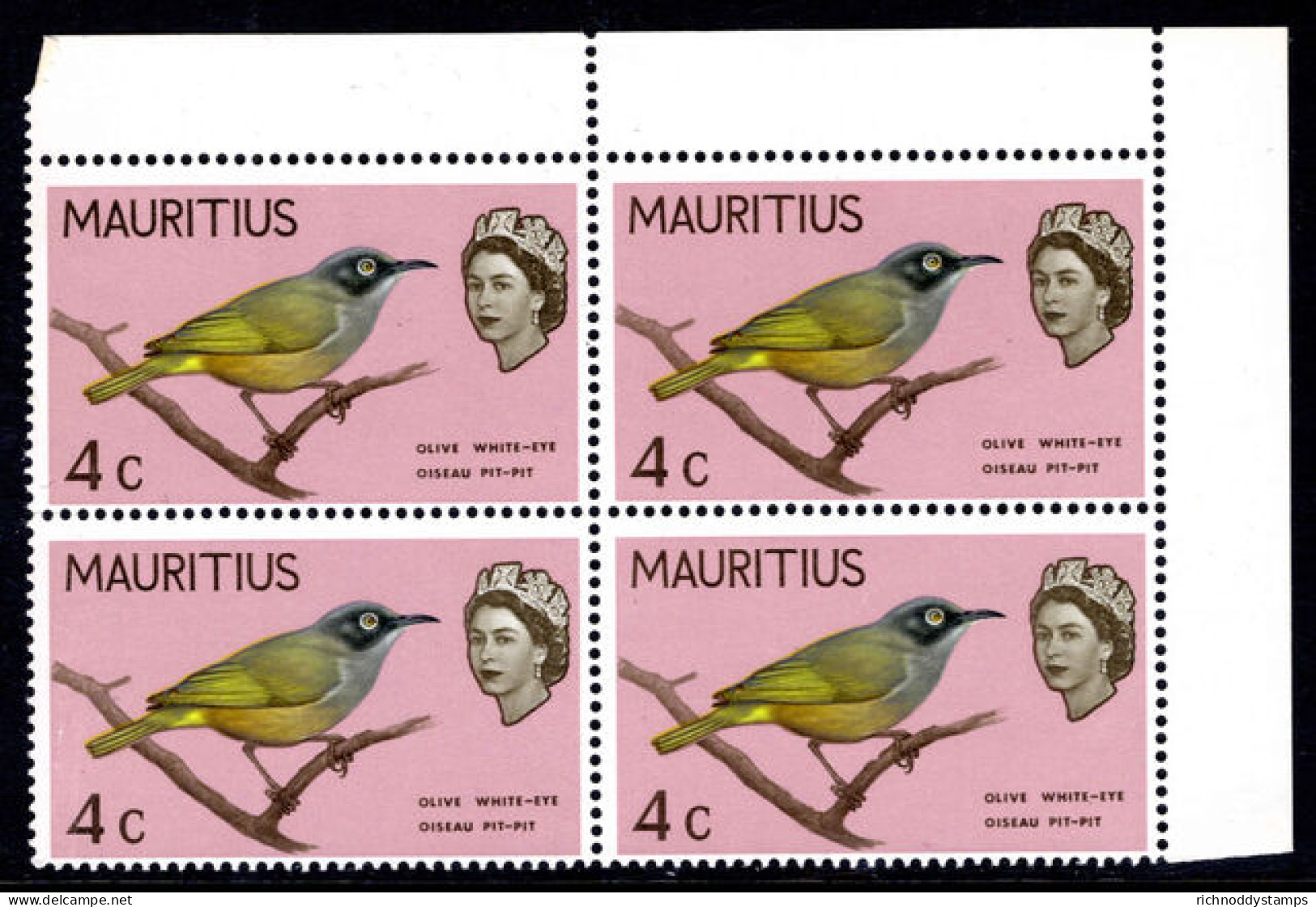 Mauritius 1965 4c With Minor Variety Nicked Branch Block Of 4 Unmounted Mint. - Mauritius (1968-...)