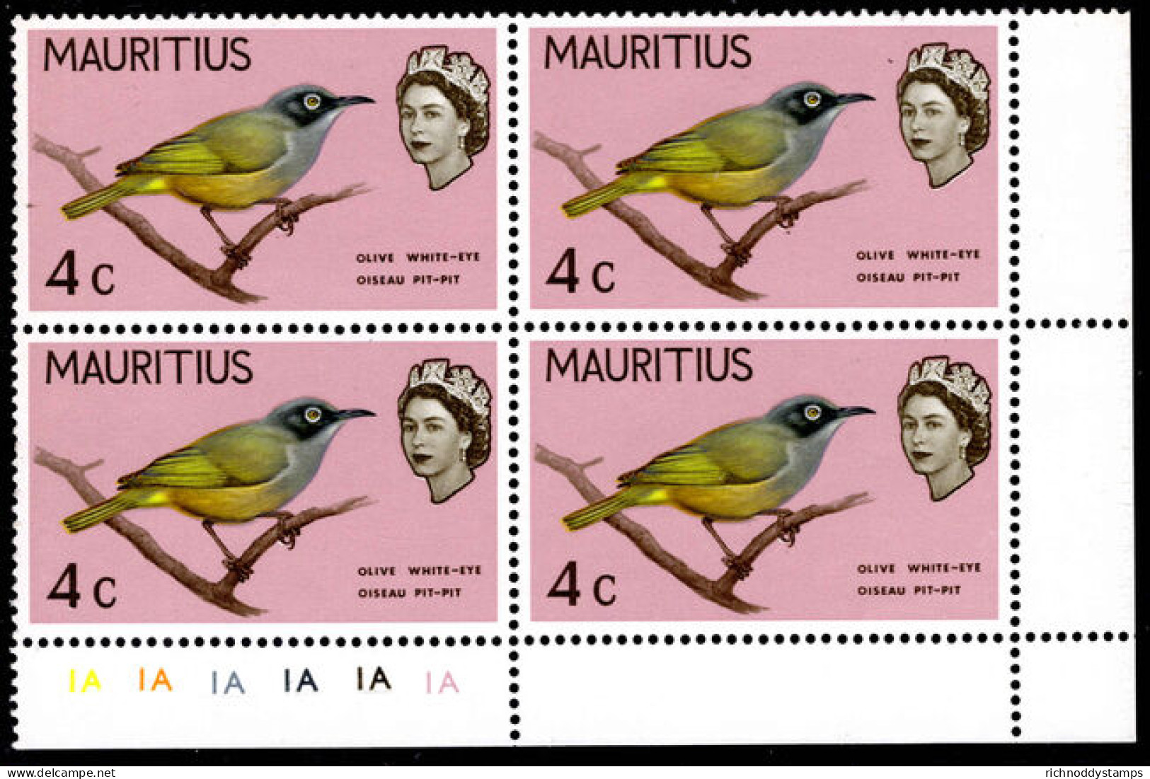 Mauritius 1965 4c With Minor Variety Broken Claw Block Of 4 Unmounted Mint. - Mauritius (1968-...)