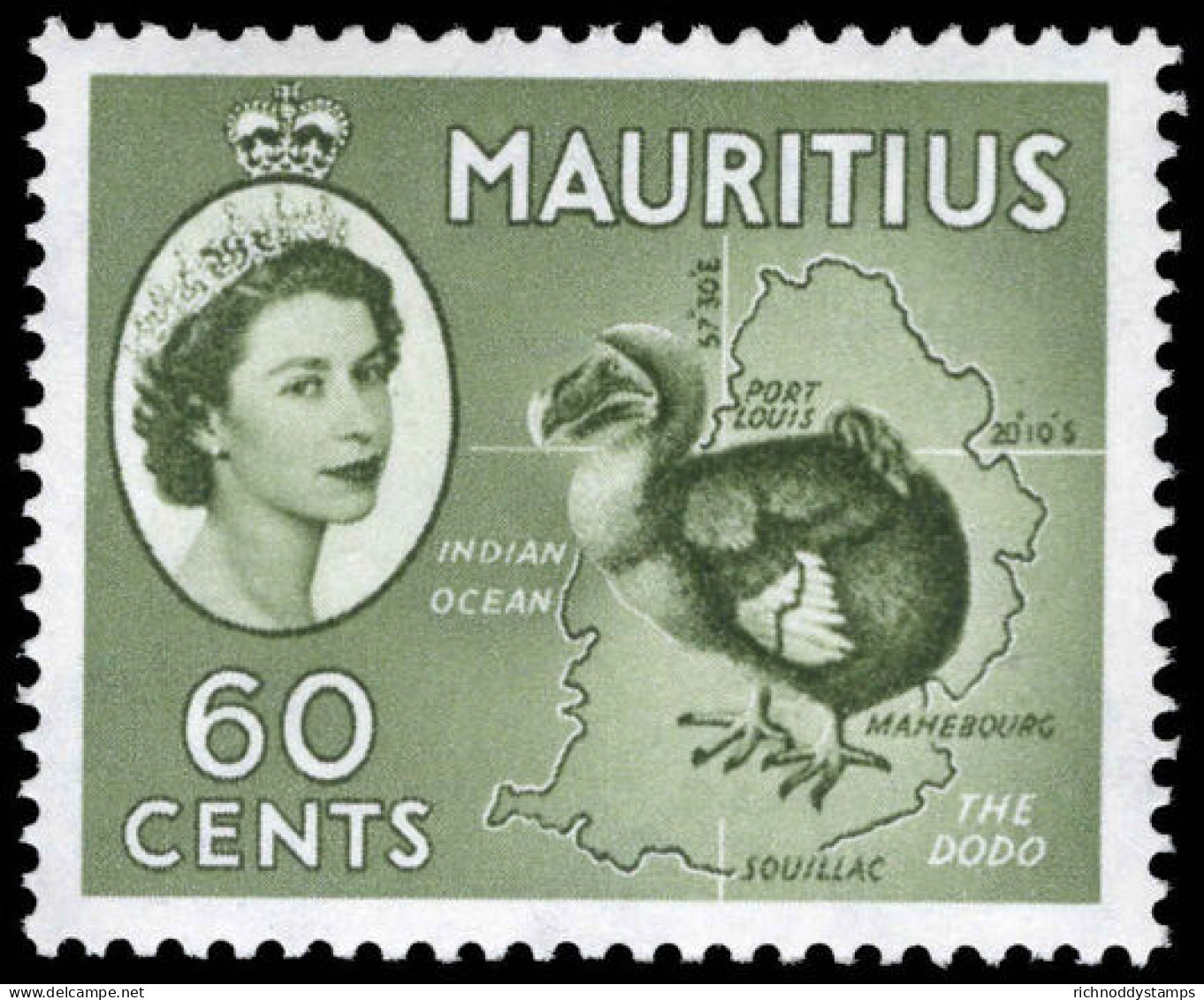 Mauritius 1953-58 60c Dodo Bronze Green Unmounted Mint. - Mauritius (1968-...)