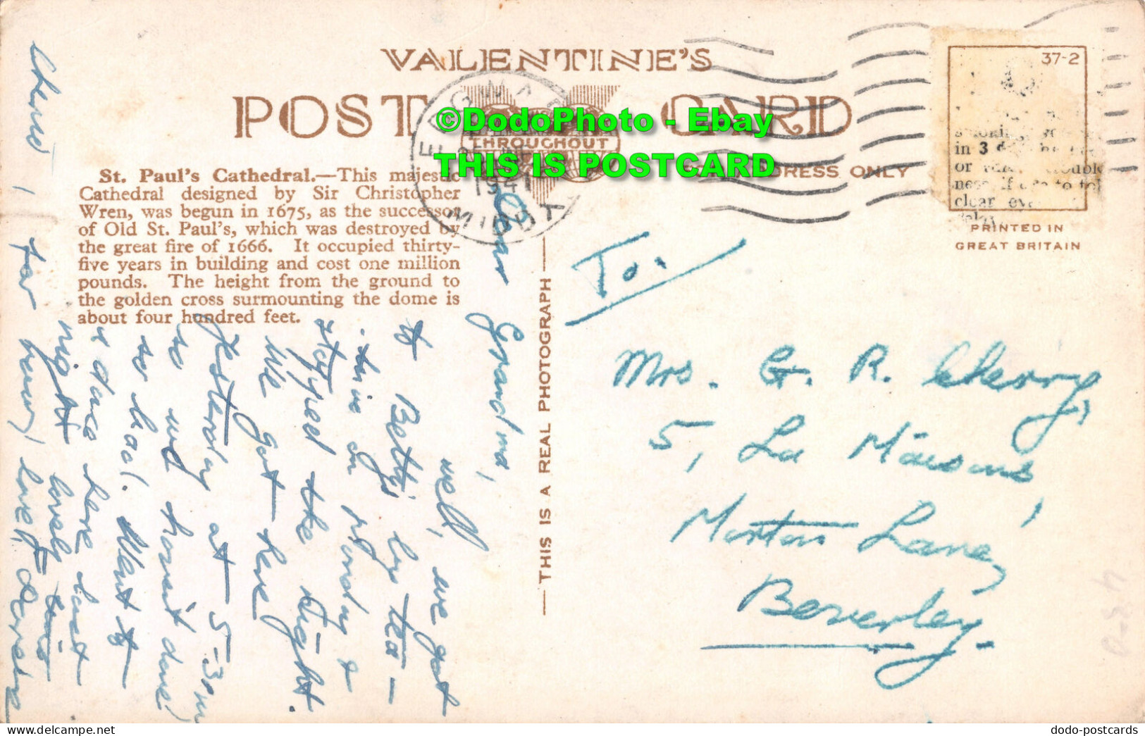 R450777 London. St. Paul Cathedral. Valentine. RP. 1941 - Other & Unclassified