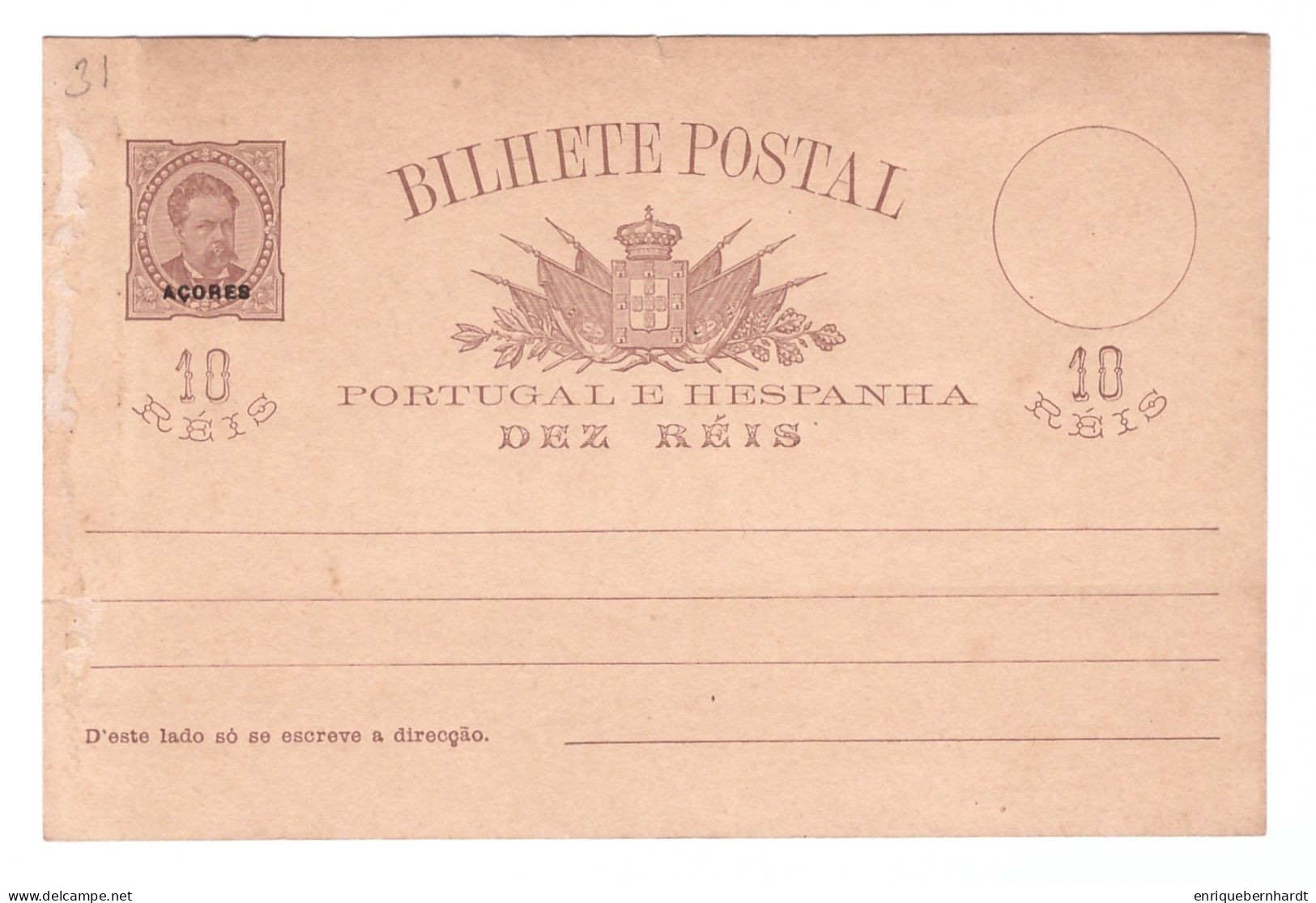 PORTUGAL E HESPANHA // AÇORES // BILHETE POSTAL // DEZ RÉIS - Açores