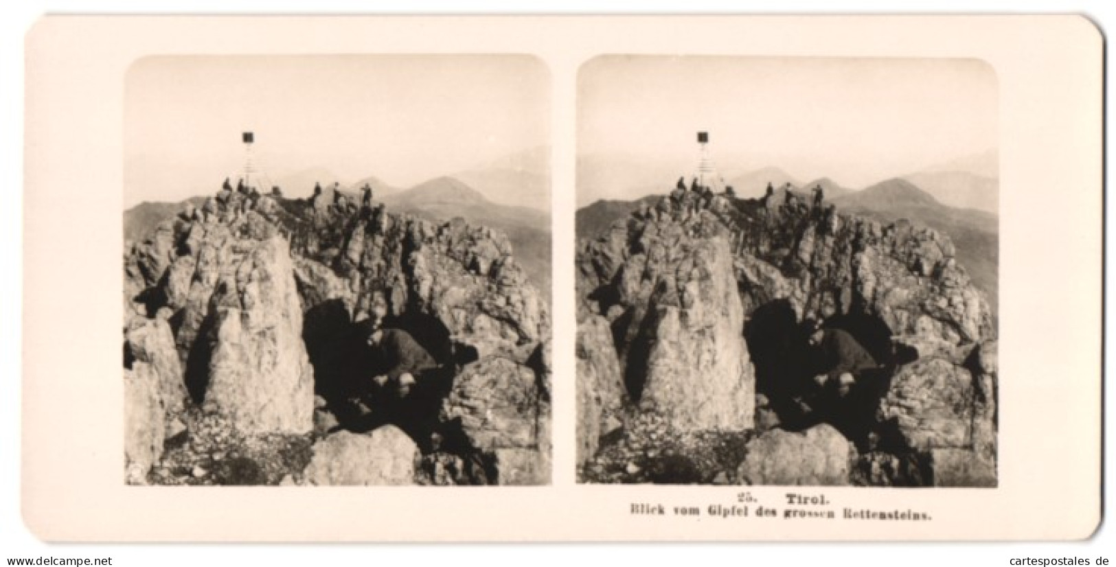 Stereo-Fotografie NPG, Berlin-Steglitz, Ansicht Grosser Rettenstein / Tirol, Bergsteiger Auf Dem Gipfel  - Stereo-Photographie