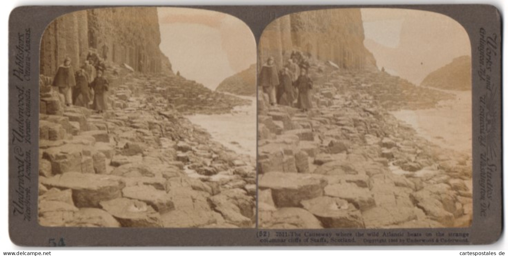 Stereo-Photo Underwood & Underwood, New York, Ansicht Staffa / Schottland, Causeway Felsformation  - Stereoscopic